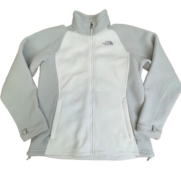 The North Face Womens Large Gray Ivory Khumbu Fleece Zip Jacket Full Zip EUC - Picture 1 of 10
